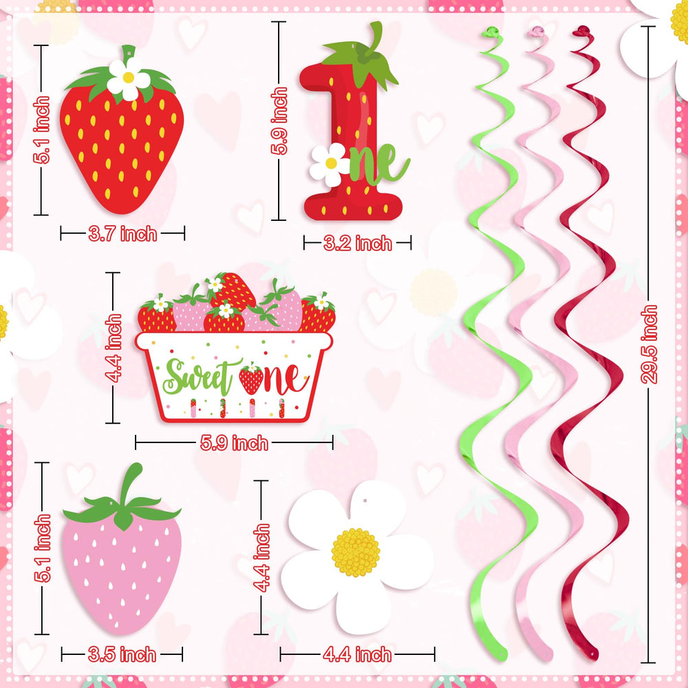 20Pcs Strawberry Sweet One Hanging Swirl Decorations,Strawberry Summer Fruit Party Hanging Decor for Strawberry First Birthday Party,Berry Sweet Themed Party,1st Bday Favors Idea,Baby Shower