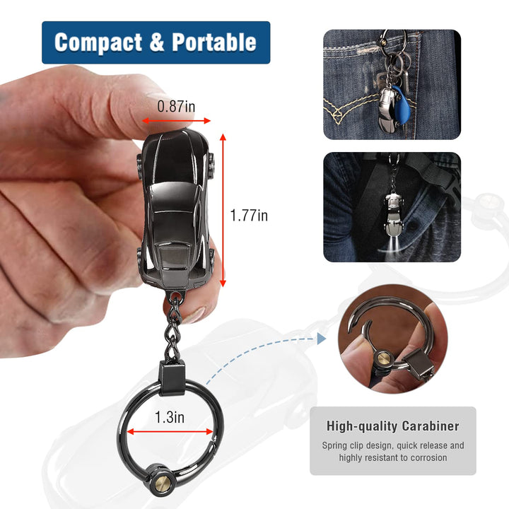 Creative Key Chain Car Keychain Flashlight with 2 Modes LED Lights 2 in 1 Accessories Ring for Office Backpack Purse Charm,Great Gift for Men or Women