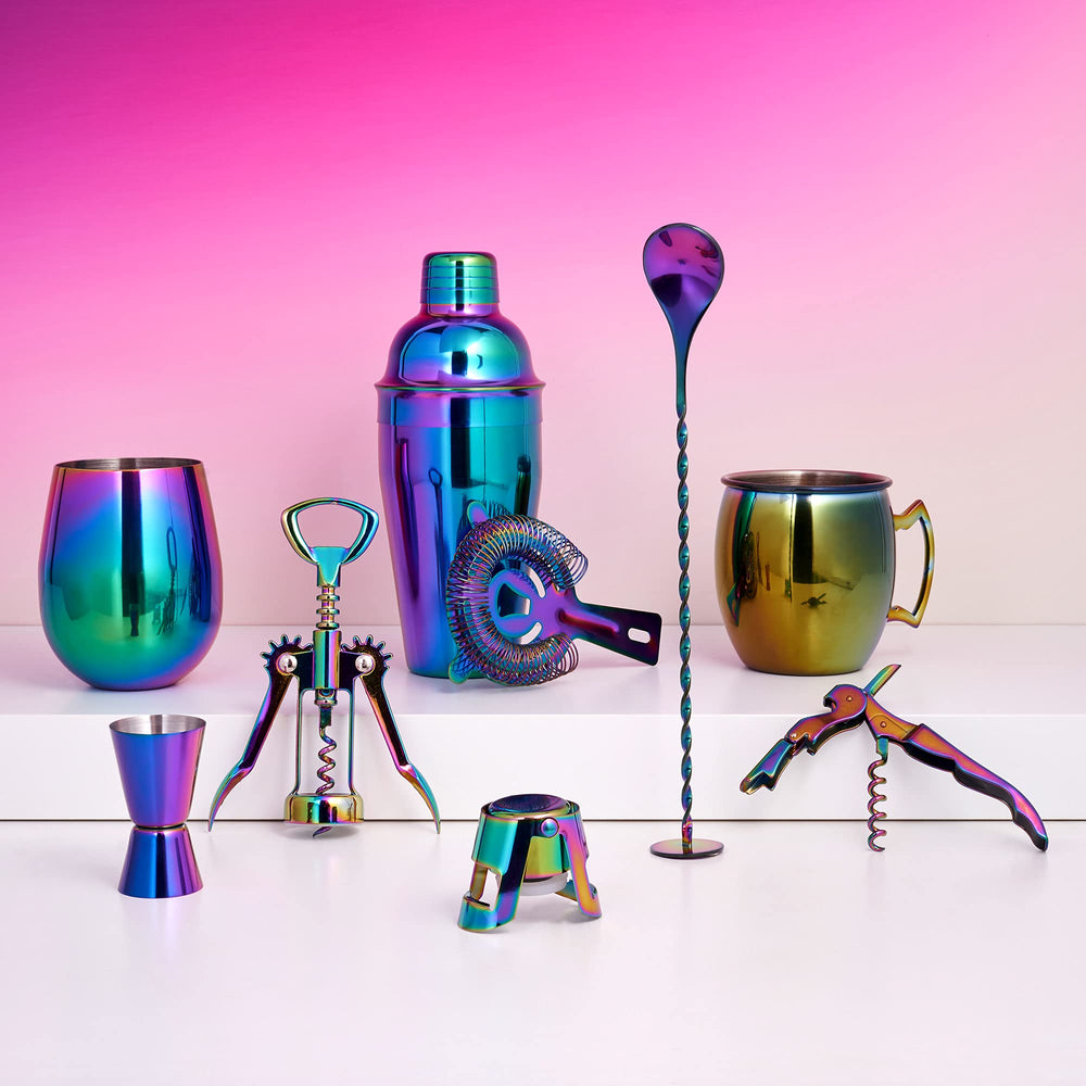 Mirage Moscow Mule Mug, Iridescent Mule Mug, 16 Ounce Metal Cocktail Glass, Stainless Steel, Rainbow Finish, Set of 1