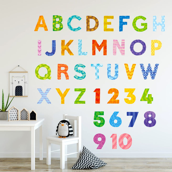 DS9-4003 Uppercase Alphabet Letter Numbers Kids Wall Stickers Wall Decals Peel and Stick Removable Wall Stickers for Kids Nursery Bedroom Living Room