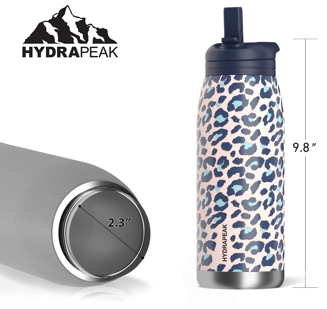 Artisan 32oz Insulated Water Bottles with Straw Lids | Leak-Proof and Vacuum Insulated, Double Walled Stainless Steel Water Bottles Featuring Chic and Stylish Designs (Pink Leopard)