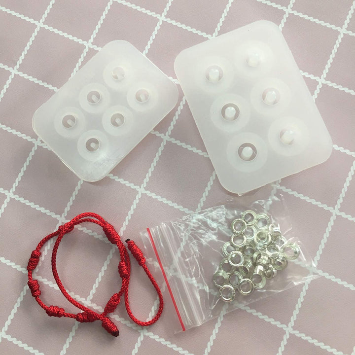 Szecl 2Pcs Jewelry Bead Resin Mold with Holes Round Sil
