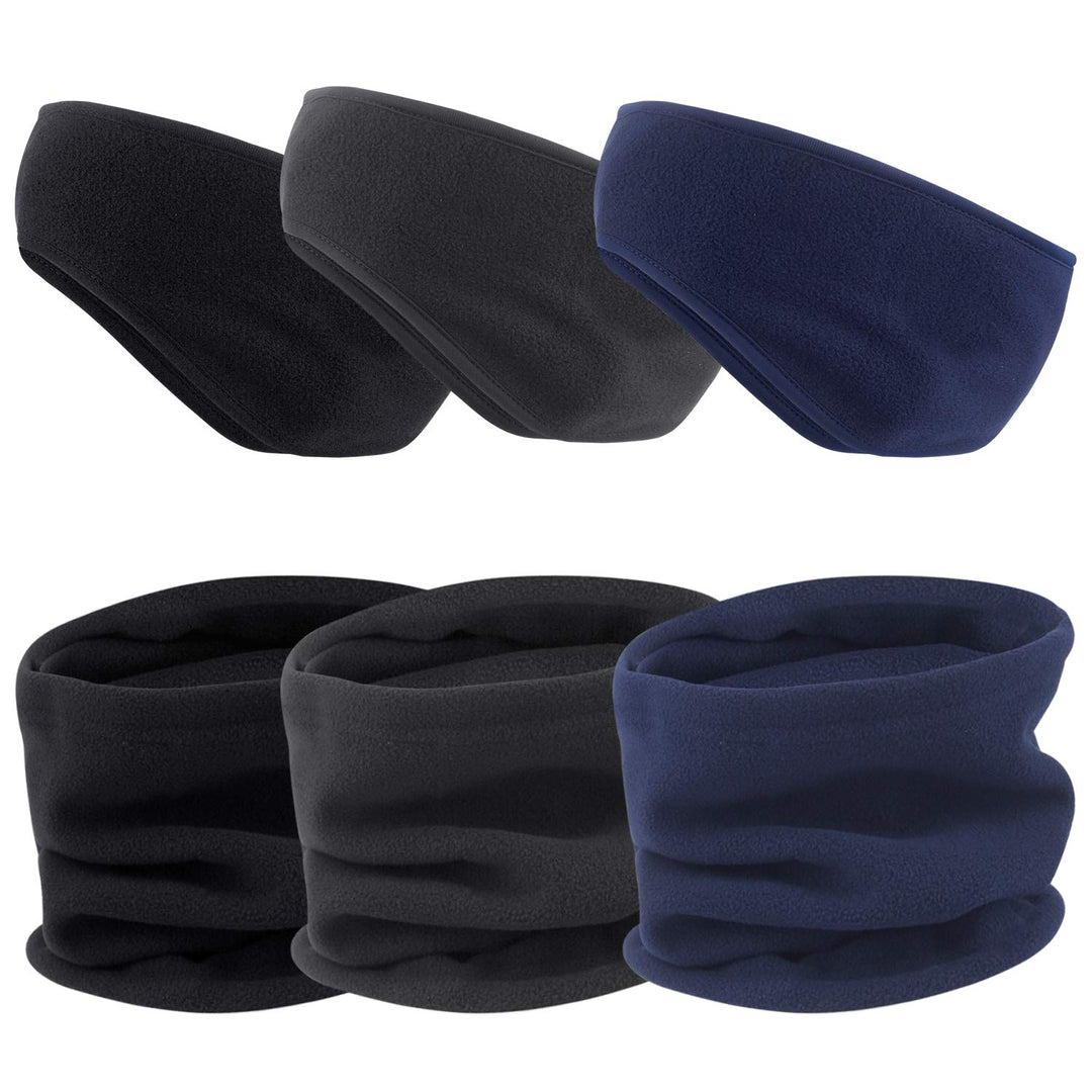 6 Pcs Fleece Ear Warmers Headband Neck Warmer Set Winter Headbands Neck Gaiter for Men and Women Winter Outdoor Sports and Daily Wearing, 3 Colors
