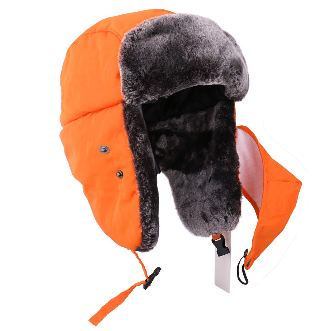 Orange Ushanka Russian Snow Winter Hunting Fur Hat