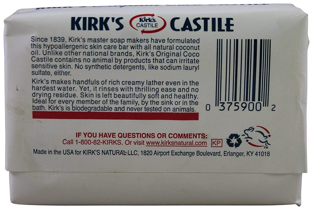 Kirk&#39;s Castile: Coco Castile Bar Soap, Original 4 oz (3 pack)