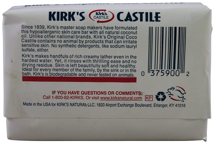 Kirk&#39;s Castile: Coco Castile Bar Soap, Original 4 oz (3 pack)
