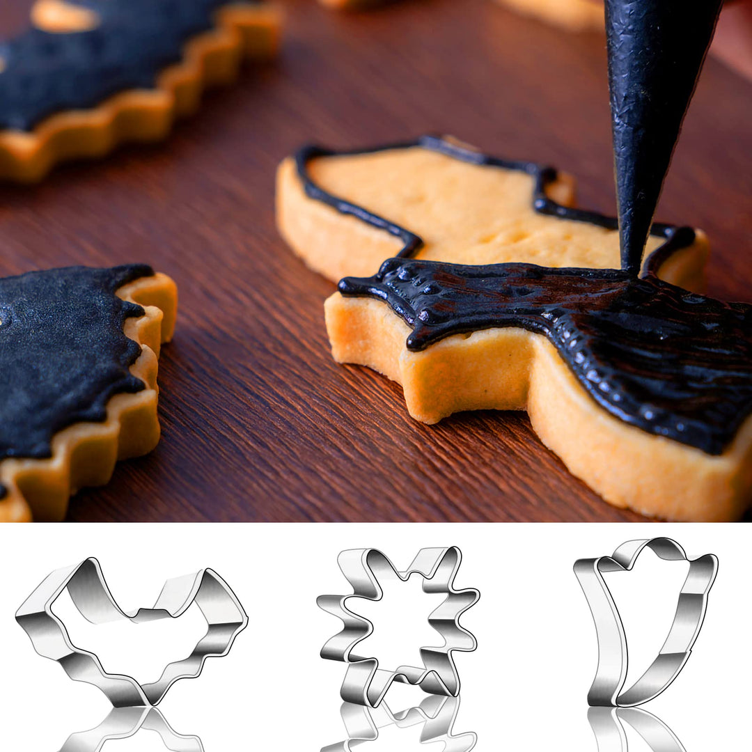 9 Pcs Halloween Cookie Cutters -Pumpkin Candy Bat Ghost Cat Witch Hat Broom Spider Coffin Halloween Goodie Bag Filler for Kid Trick or Treat Food Mold