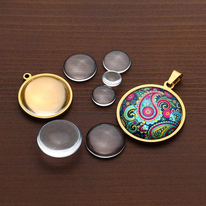 100 Pieces Clear Glass Cabochons Round Transparent Cabochons Tiles for DIY Craft Jewelry Making, Non-calibrated Dome Cabochon for Photo Pendants Necklaces