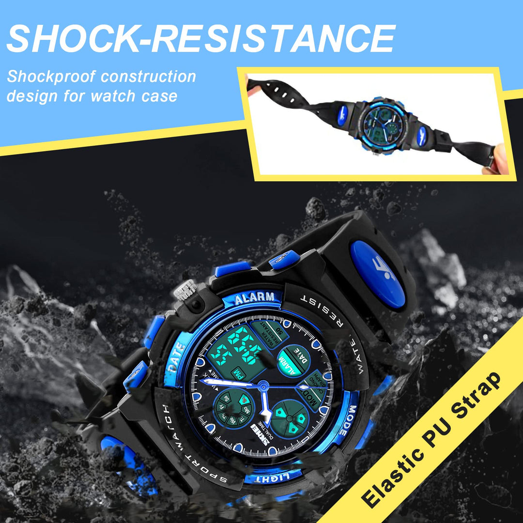 Kids Sports Watch Waterproof Boys Multi-Function Analog Digital Wristwatch LED Alarm Stopwatch Blue
