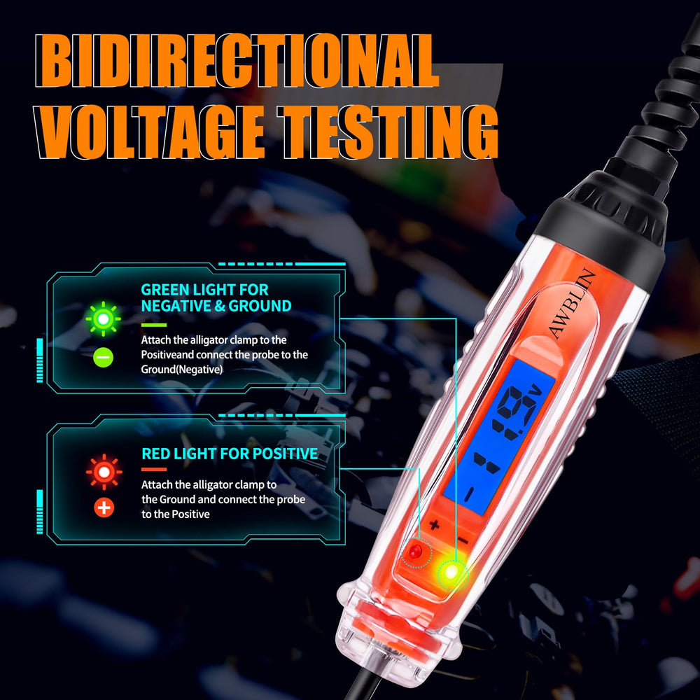 Automotive Test Light 3-72V DC Digital Light Tester with Voltmeter, Heavy Duty Auto Circuit Tester with LCD Backlight Display and LED Indication, Electric Test Pen with Illumination