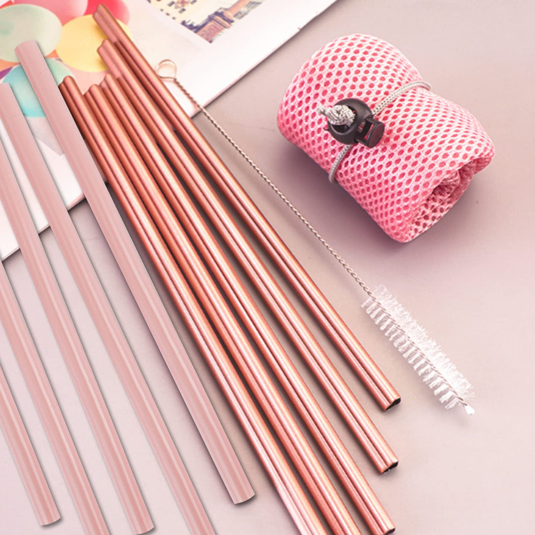 10Pcs Heart Straws Heart Shaped Straws with Silicone Tips Reusable Stainless Steel Straws Silicone Straws with 1 Cleaning Brushes and Mesh Bag for Hot Cold Drinks Valentines Day Birthday Wedding Gifts