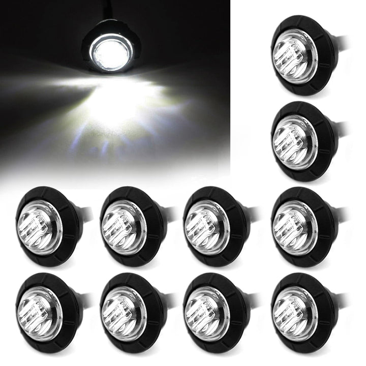 10x 3/4 Round LED Clearence Light Front Rear Side Marker Indicators Light for Truck Car Bus Trailer Van Caravan Boat, Taillight Brake Stop Lamp (White, 12V)
