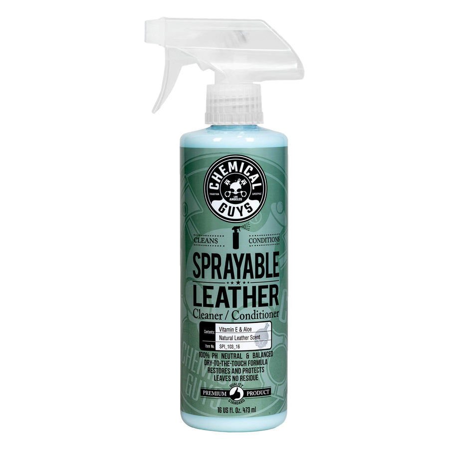 SPI_103_16 Sprayable Leather Cleaner and Conditioner in One for Car Interiors, Apparel, and More (Works on Natural, Synthetic, Pleather, Faux Leather and More) Leather Scent, 16 fl oz