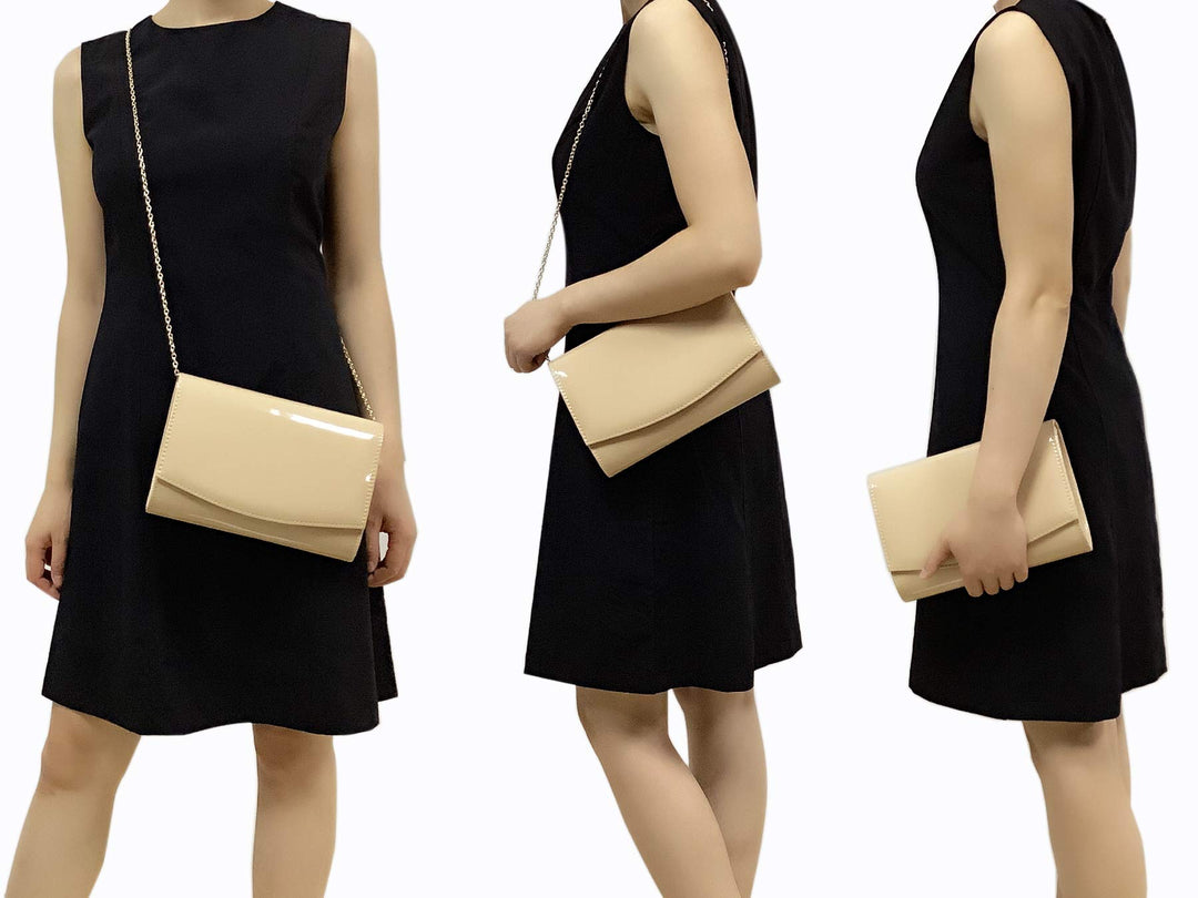 Patent Leather Flap Clutch for Women Classic Elegant Evening Bag Chic Dress Purse (Nude)