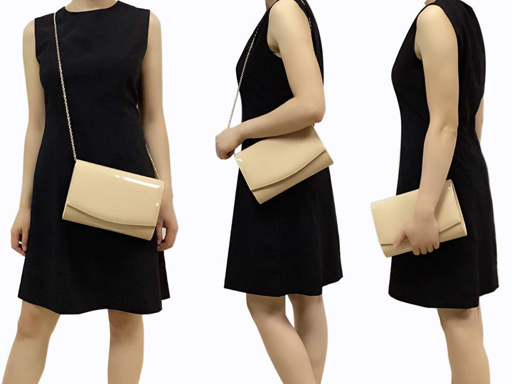 Patent Leather Flap Clutch for Women Classic Elegant Evening Bag Chic Dress Purse (Nude)