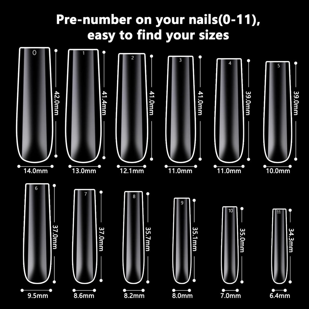 600Pcs Extra Long Nail Tips, Clear XXL Straight Tapered Square Full Cover Nail Tips, Press On False Nail Tips for Salons and DIY Nail Art at Home (Style-3-600PCS)