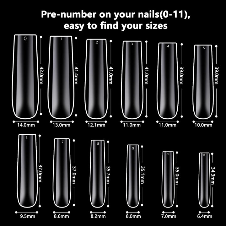 600Pcs Extra Long Nail Tips, Clear XXL Straight Tapered Square Full Cover Nail Tips, Press On False Nail Tips for Salons and DIY Nail Art at Home (Style-3-600PCS)