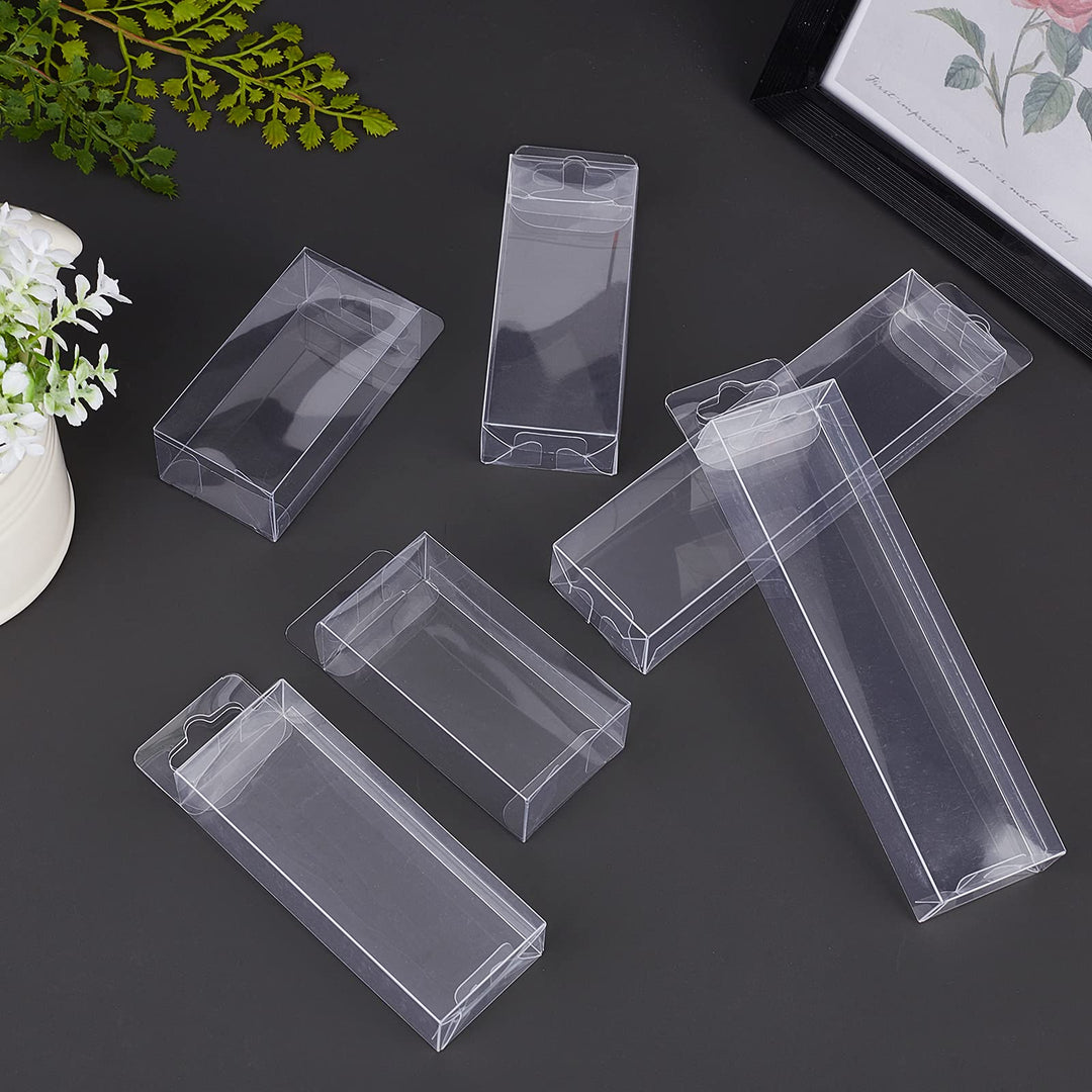 PVC Plastic Box 30 Pieces Rectangle Foldable Transparent Storage Boxes with Hang Hole Clear Plastic Gift Boxes for Wedding Birthday Party Shower Favors,1.06×1.65×3.15