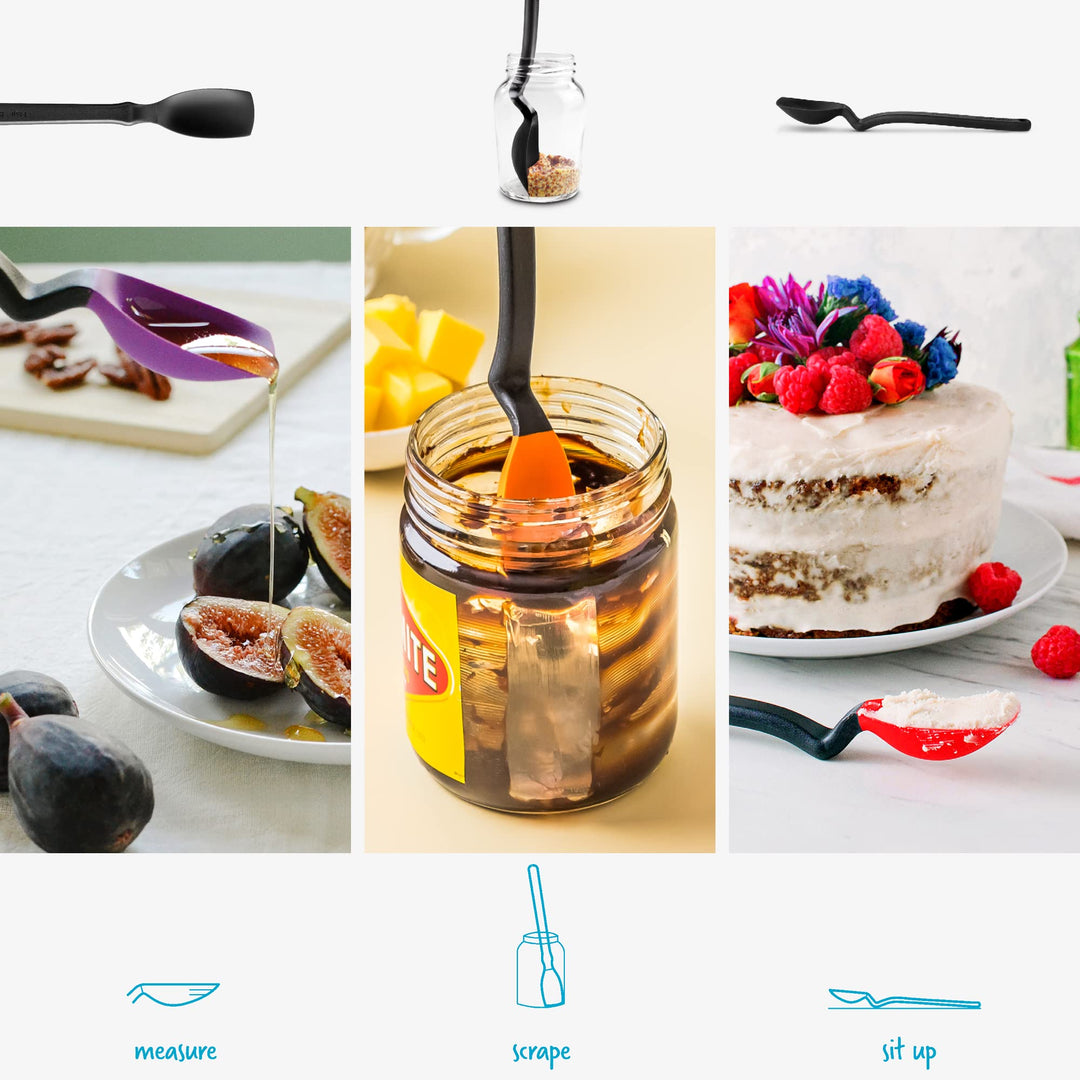 Dreamfarm Mini Supoon | Non-Stick Silicone Sit Up Scraping & Cooking Spoon with Measuring Lines | Black