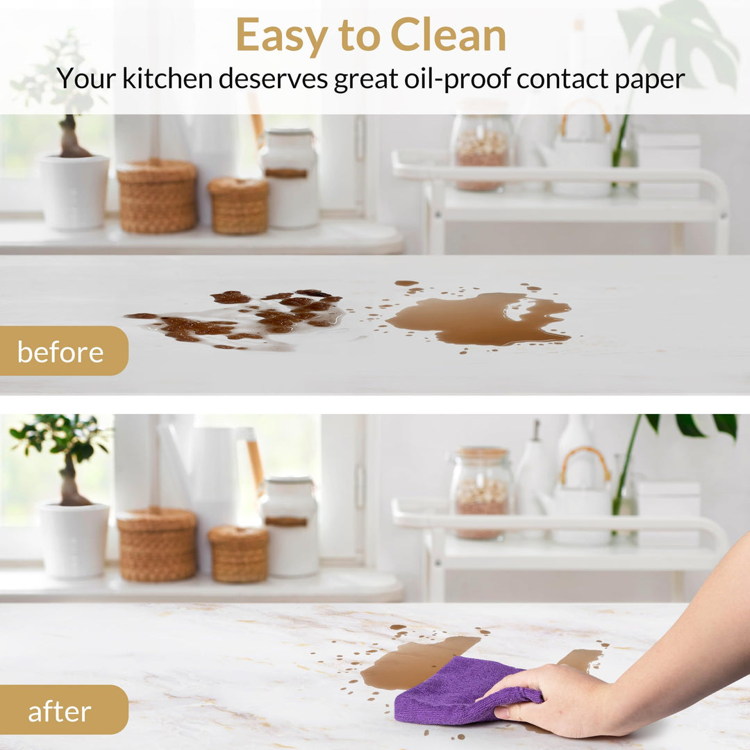 Marble Contact Paper 17.5×78.7, Peel and Stick Countertops Wallpaper Waterproof Self Adhesive Wall Paper Roll for Cabinets Drawers Kitchen Old Furniture, Modern Matte White/Gold
