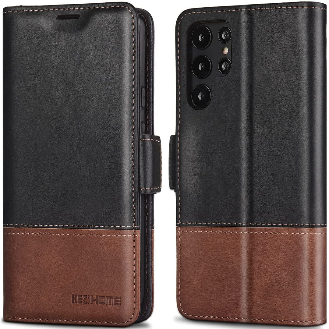 KEZiHOME Galaxy S22 Ultra Case, Genuine Leather [RFID B