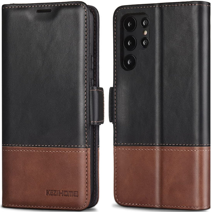 KEZiHOME Galaxy S22 Ultra Case, Genuine Leather [RFID B