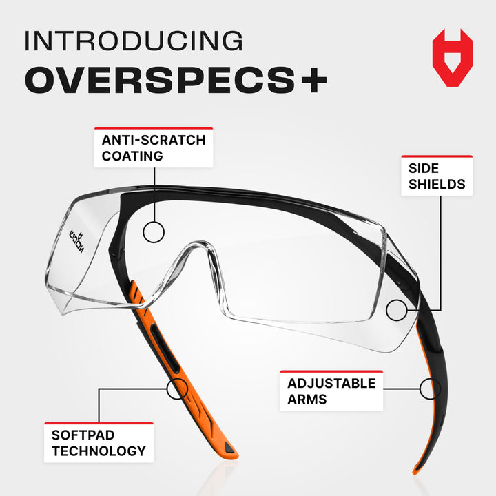 Safety Glasses Over Eyeglasses with Anti Scratch Lenses - 100% UV Protective Eyewear Over Glasses - ANSI Z87 &amp; OSHA Certified Lab Safety Goggles Over Glasses or Over Glasses Safety Glasses