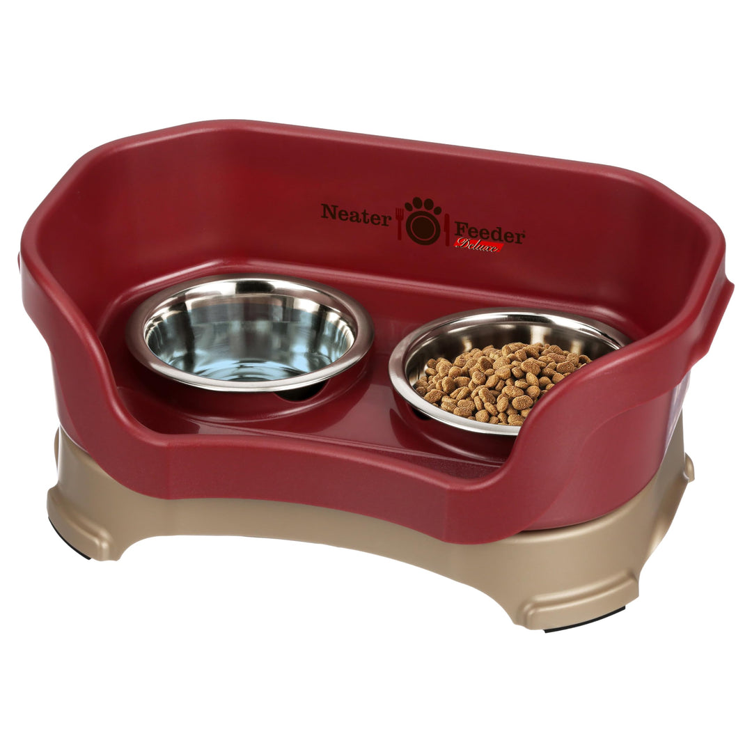 Neater Feeder Deluxe Mess Proof Dog Bowls Elevated for Small Breed – Made in USA – No Spill Raised Dog Food Bowl Stand – Stainless Steel Food and Water Bowl Set, Pet Feeding Station, Cranberry