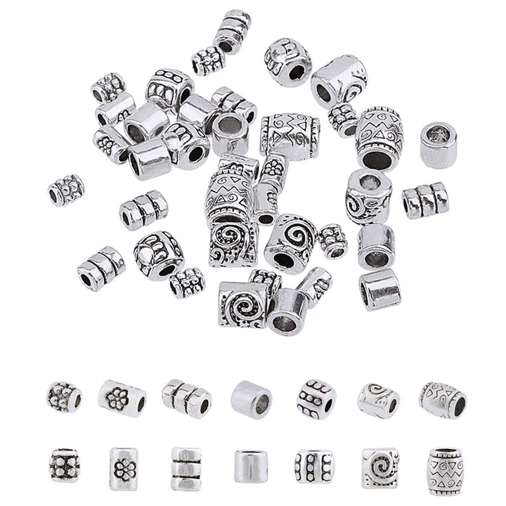 260pcs 7 Style Tibetan Spacer Beads Antique Silver Column Alloy Tube Metal Spacers European Large Hole Loose Beads Spacers for Bracelet Necklace Jewelry Supplies, Hole: 1.5~3.5mm