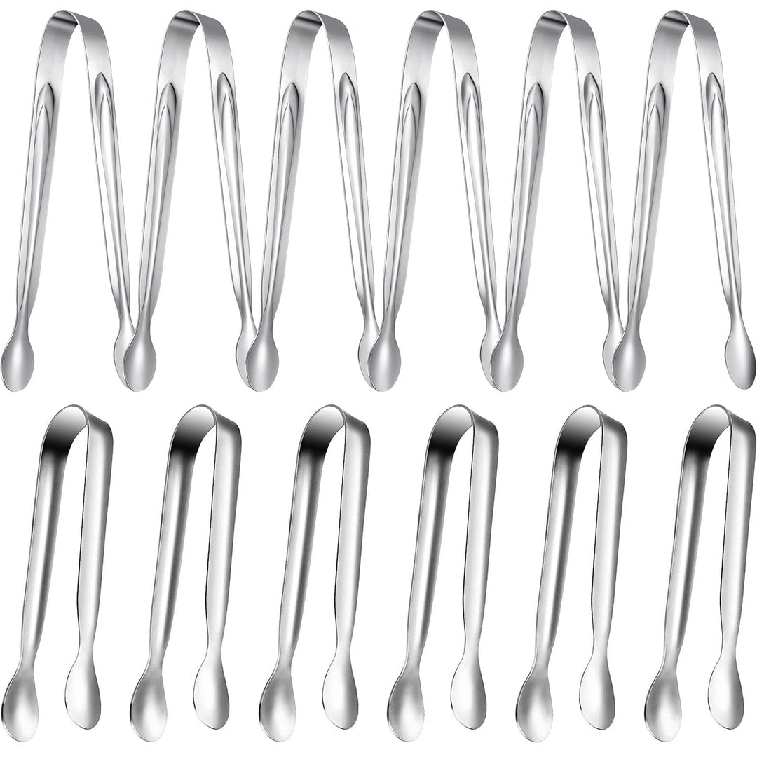 Gejoy 12 Pieces Mini Tongs Small Serving Tongs Stainless Steel Mini Sugar Tongs for Charcuterie Board Appetizers Dessert Serving Food Tiny Party Danish Candy Tongs(Silver,4.3 Inch, 6 Inch)