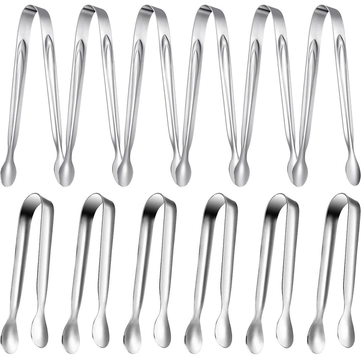 Gejoy 12 Pieces Mini Tongs Small Serving Tongs Stainless Steel Mini Sugar Tongs for Charcuterie Board Appetizers Dessert Serving Food Tiny Party Danish Candy Tongs(Silver,4.3 Inch, 6 Inch)