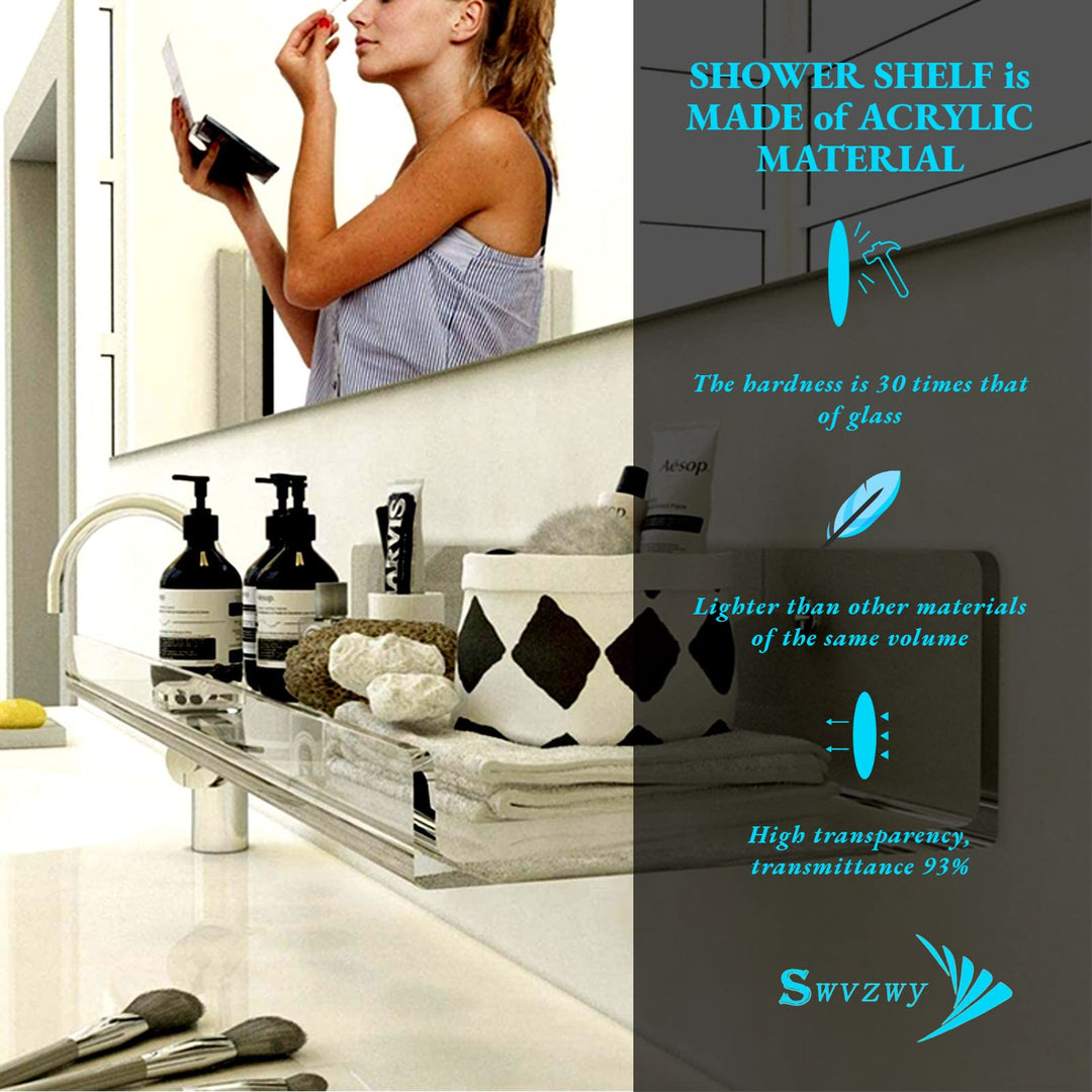 Acrylic Floating Shelves,Bathroom Shower Shelf,No Drill No Damage Wall Mounted,Clear Invisible,Renter Friendly Shelves Can Be Used in Bedroom, Kitchen, Living Room, Bathroom,Office (4 Pack)