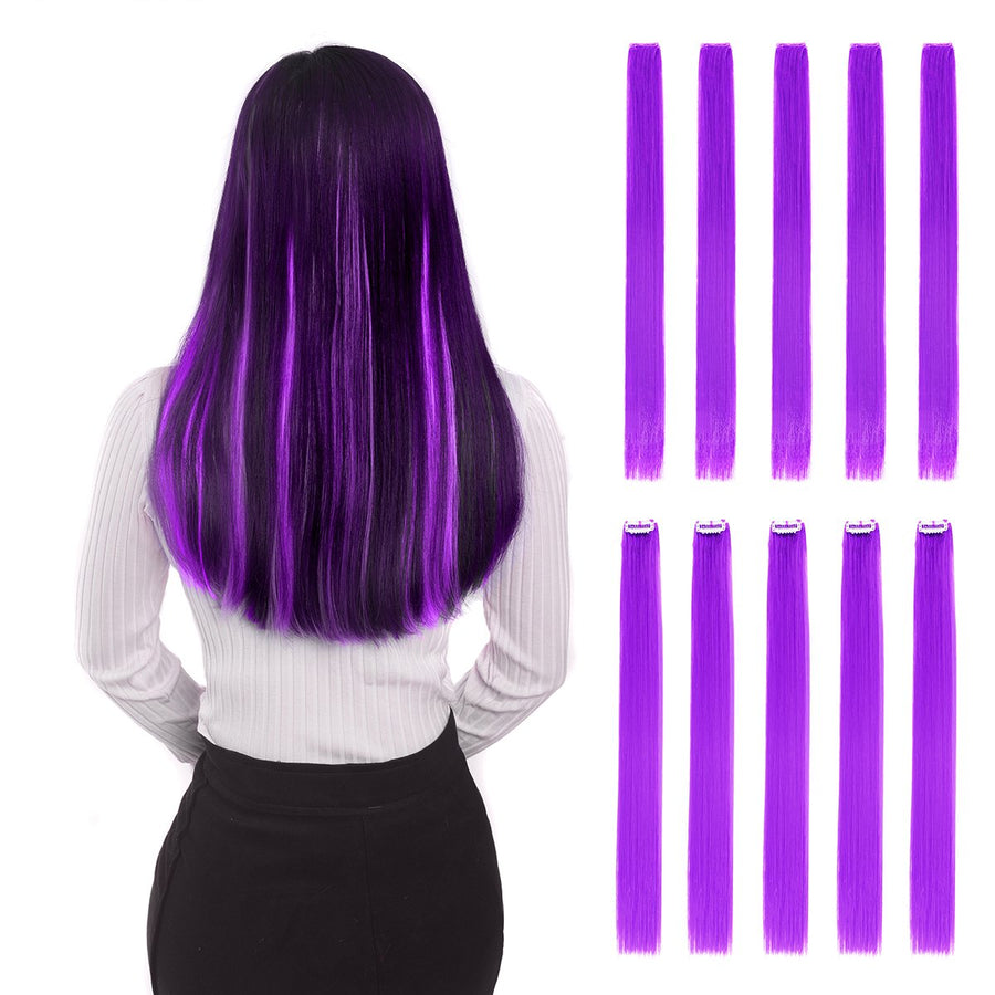 Colored Clip in Hair Extensions 22 10pcs Straight Fashion Hairpieces for Party Highlights Purple