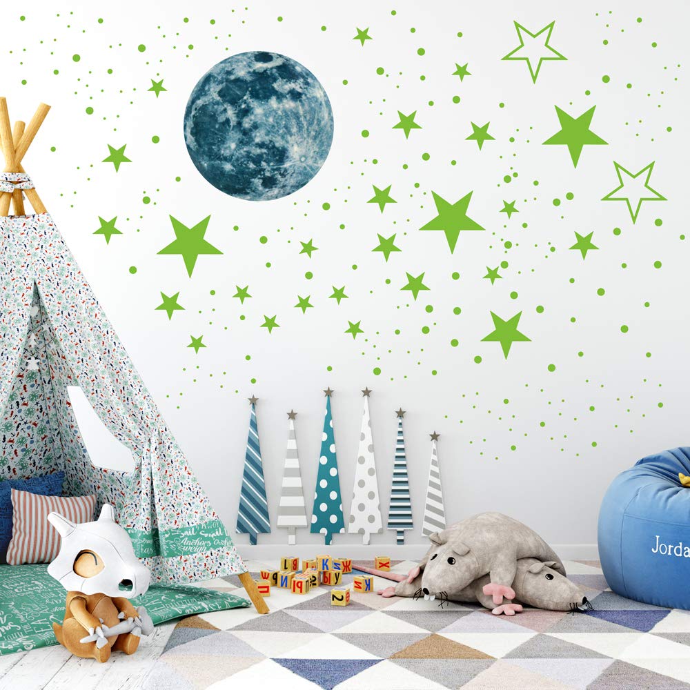 Glow in The Dark Stars for Ceiling, 3D Glow Stars for Ceiling Wall Decals, 1093pcs Bright Wall Stickers Include Stars and Moon, Perfect for Kids Bedroom Living Room and Gift (Wall Stickers-Green)