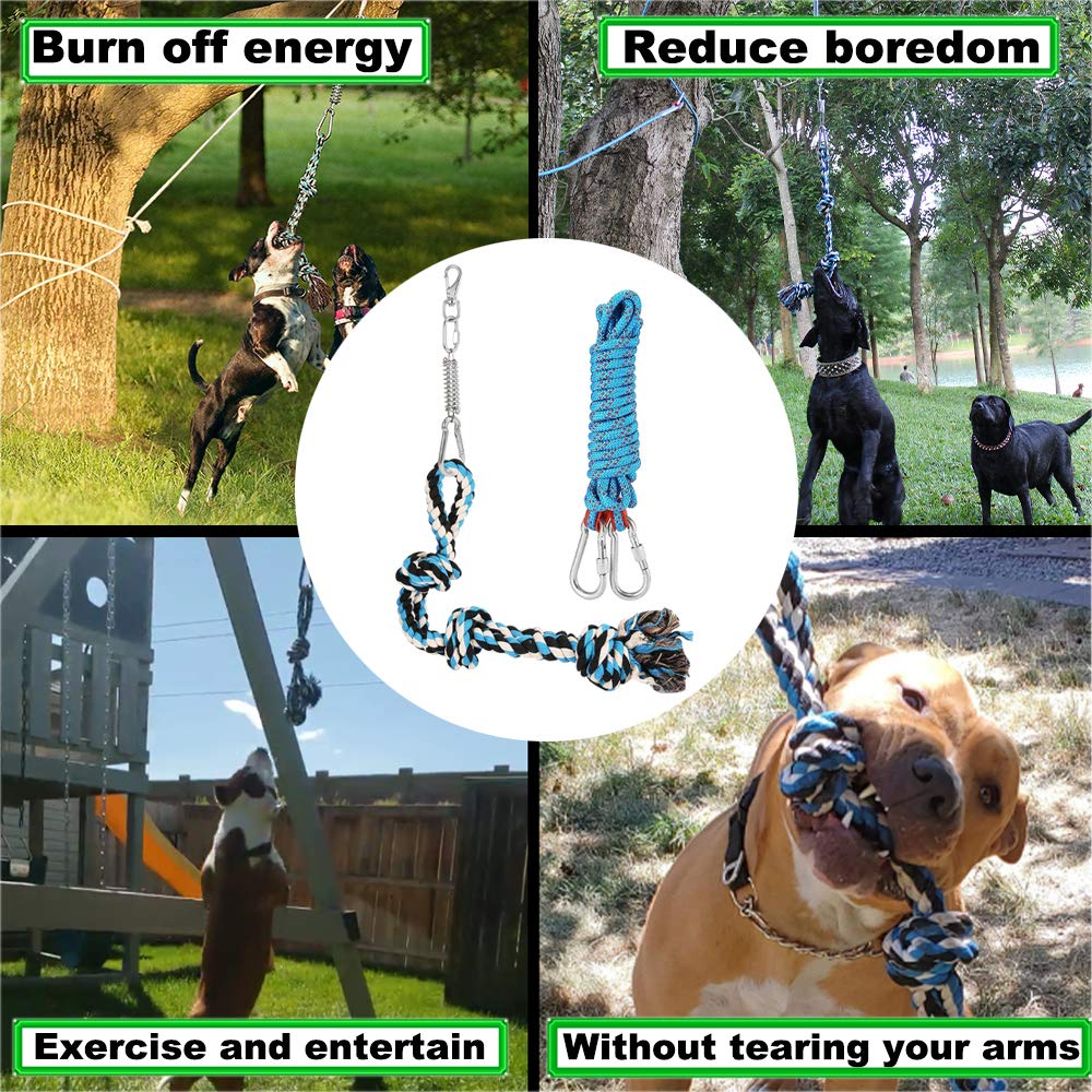 Spring Pole Dog Rope Toys with a Big Spring Pole Kit, Strong Dog Rope Toy and a 16ft Rope for Pitbull & Medium to Large Dogs Outdoor Hanging Exercise Rope Pull & Tug of War Toy-Muscle Builder
