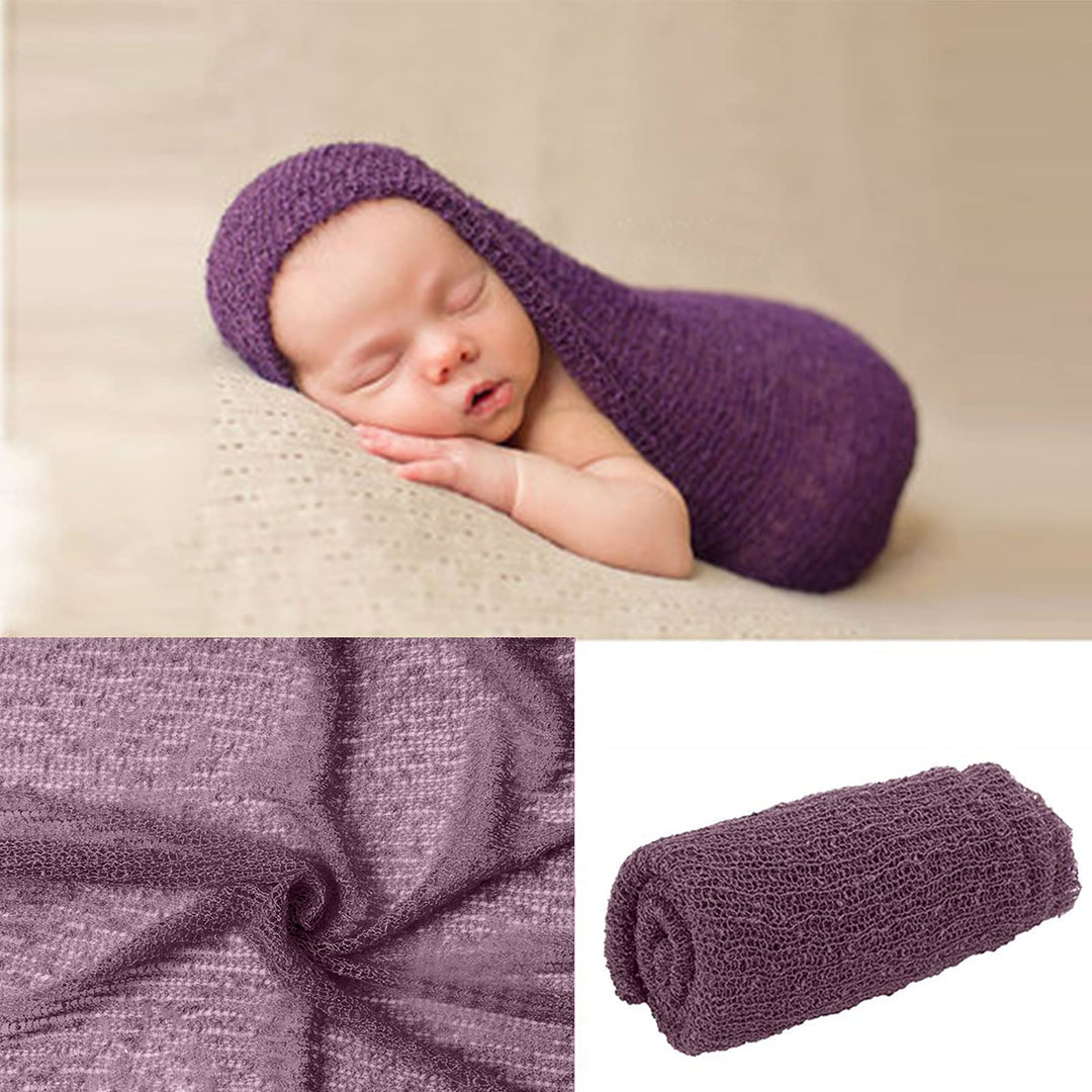 4 Pcs Newborn Photography Props Outfits- Baby Long Ripple Wrap and Toddler Swaddle Blankets Photography Mat with Cute Headbands for Infant Boys Girls(0-12 Months) (Purple)