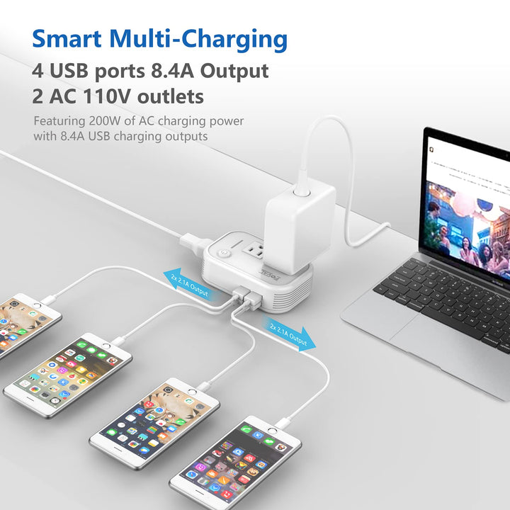 Foval Power Step Down 220V to 110V Voltage Converter with 4-Port USB International Power Travel Adapter in UK European Italy Asia etc