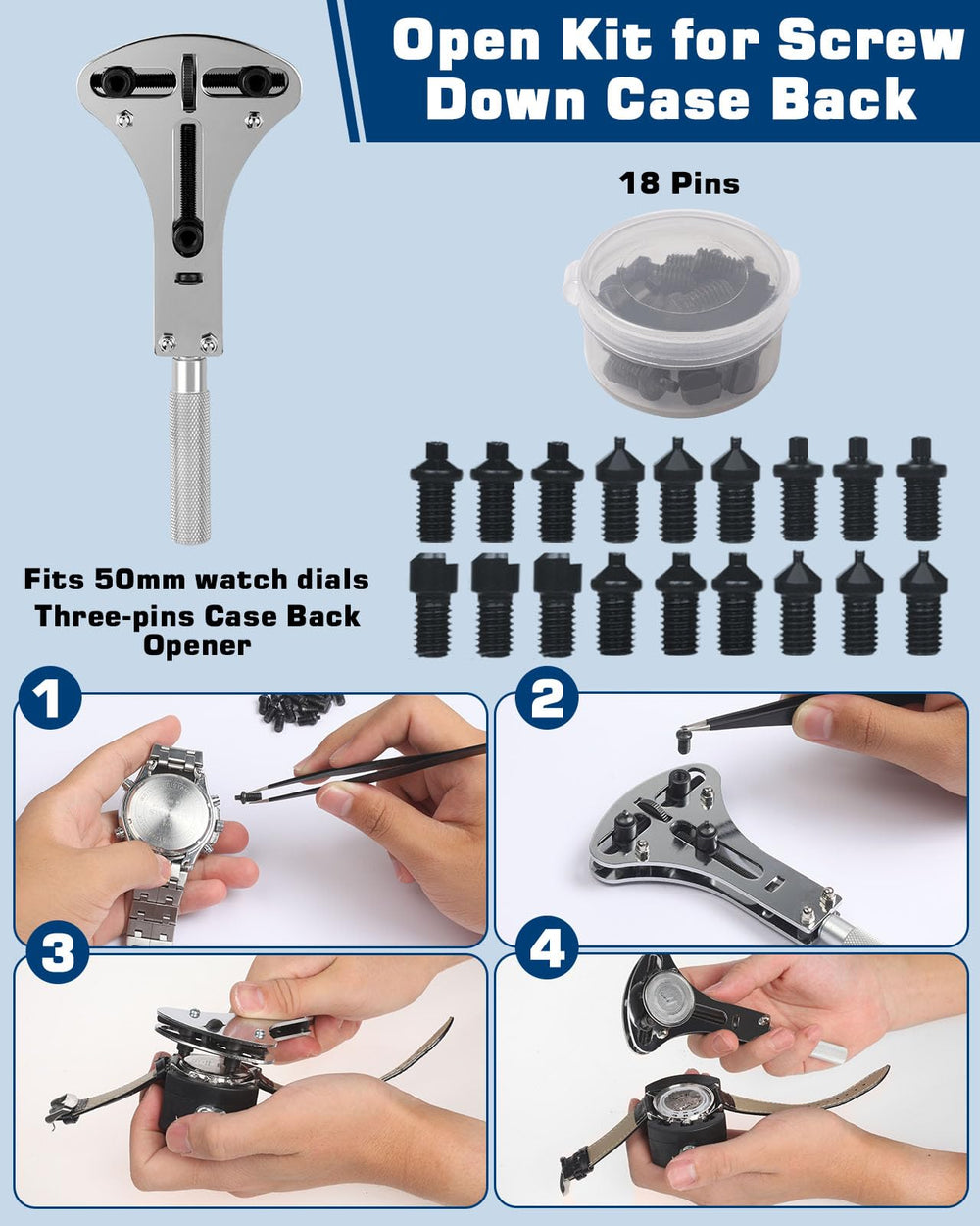 Watch Repair Kit, Watch Battery Replacement Tool Kit, Watch Link Removal Tool Kit, Watch Band Link Pin Tool Set with Carrying Case
