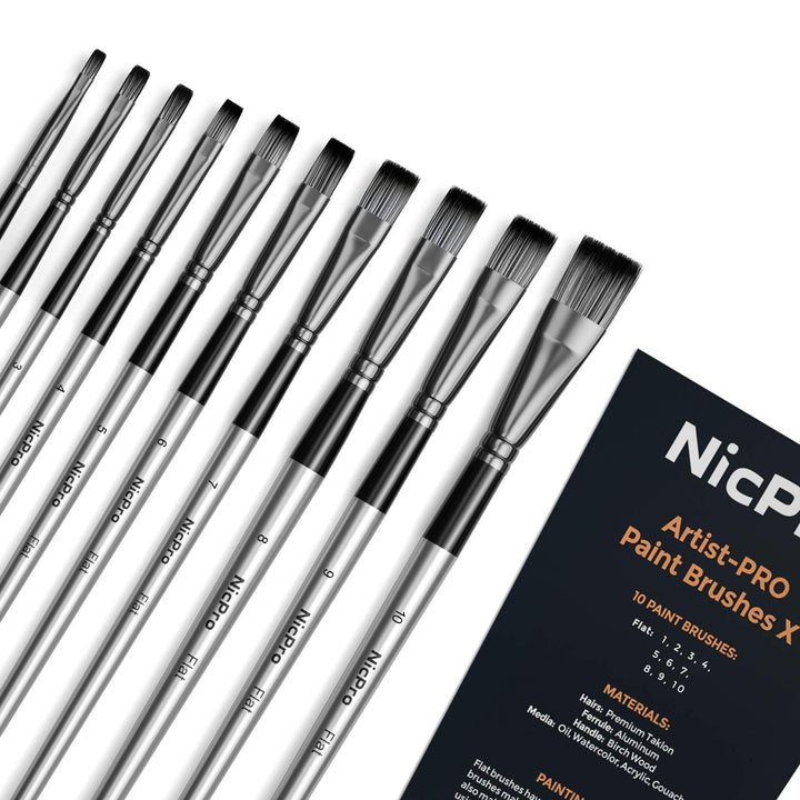 Nicpro 10 PCS Flat Paint Brush Set Art Painting Brushes
