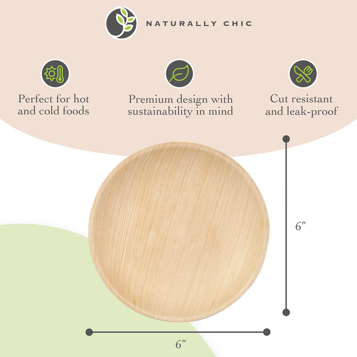 Naturally Chic 6 Round Disposable Palm Leaf Plates - 25