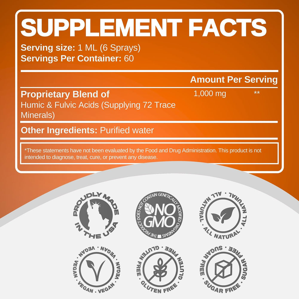 CCL Supplements Advanced Fulvic Acid and Humic Acid Trace Mineral Liquid Spray Supplement. 70+ Ionic Organic Vital Minerals & Electrolytes, Similar Benefits of Shilajit & Drops (2 oz - 60 Servings)