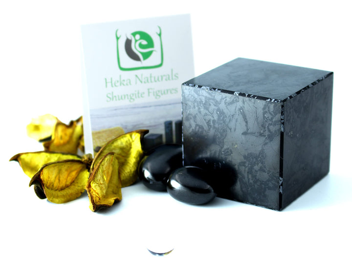 Heka Naturals Polished Shungite Black Crystal Cube | 2 