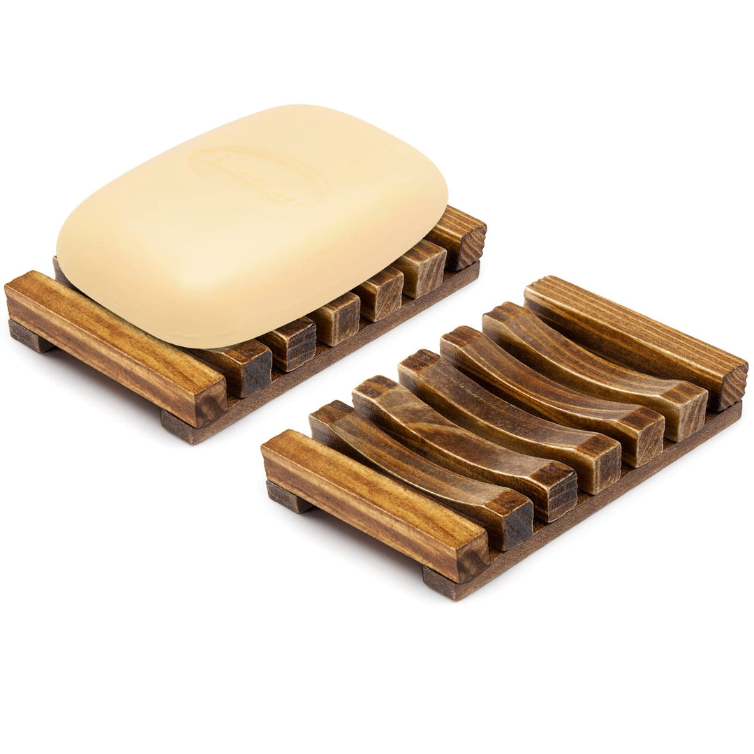 Natural Wooden Soap Dish Holder,Soap Saver Holder,Self-draining,Keep soap Clean,Eco-Friendly and Low-Carbon,for Bathroom,2 Pack