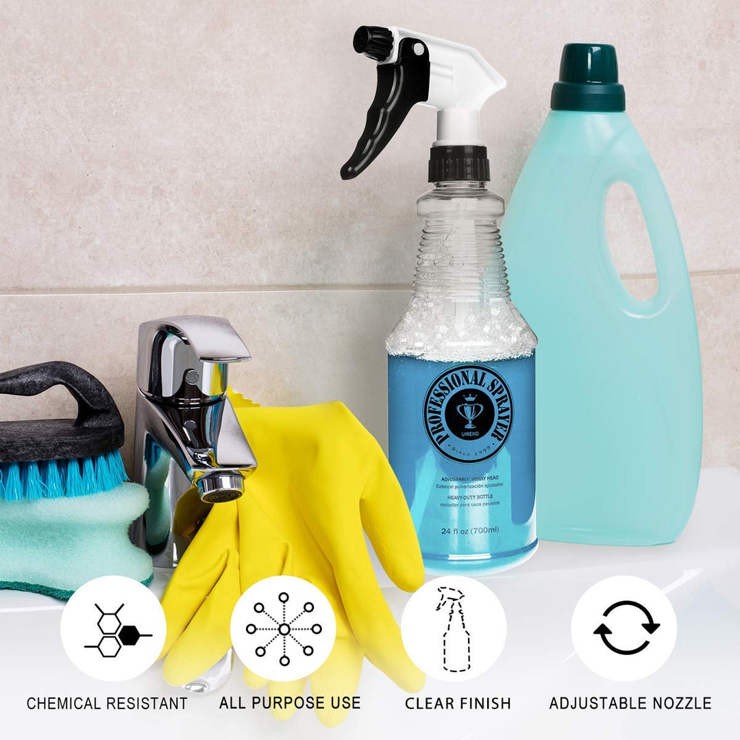 Plastic Spray Bottle (24oz 3 Pack) for Cleaning Solutions, Car Detailing Care, Planting, Pet, Clear Finish, Heavy Duty Empty Spraying Bottles Mist Water Sprayer with Measurements &amp; Adjustable Nozzle
