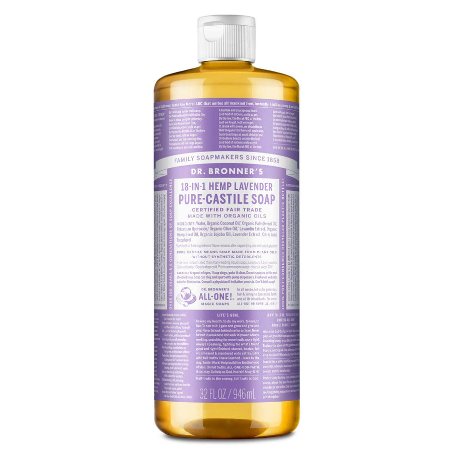 Pure Castile Liquid Soap - Made with Regenerative Organic Certified Oils - 18-in-1 Uses for Face, Body, Hand, Hair- Gentle on Sensitive Skin - All Natural Body Wash- Lavender,32oz