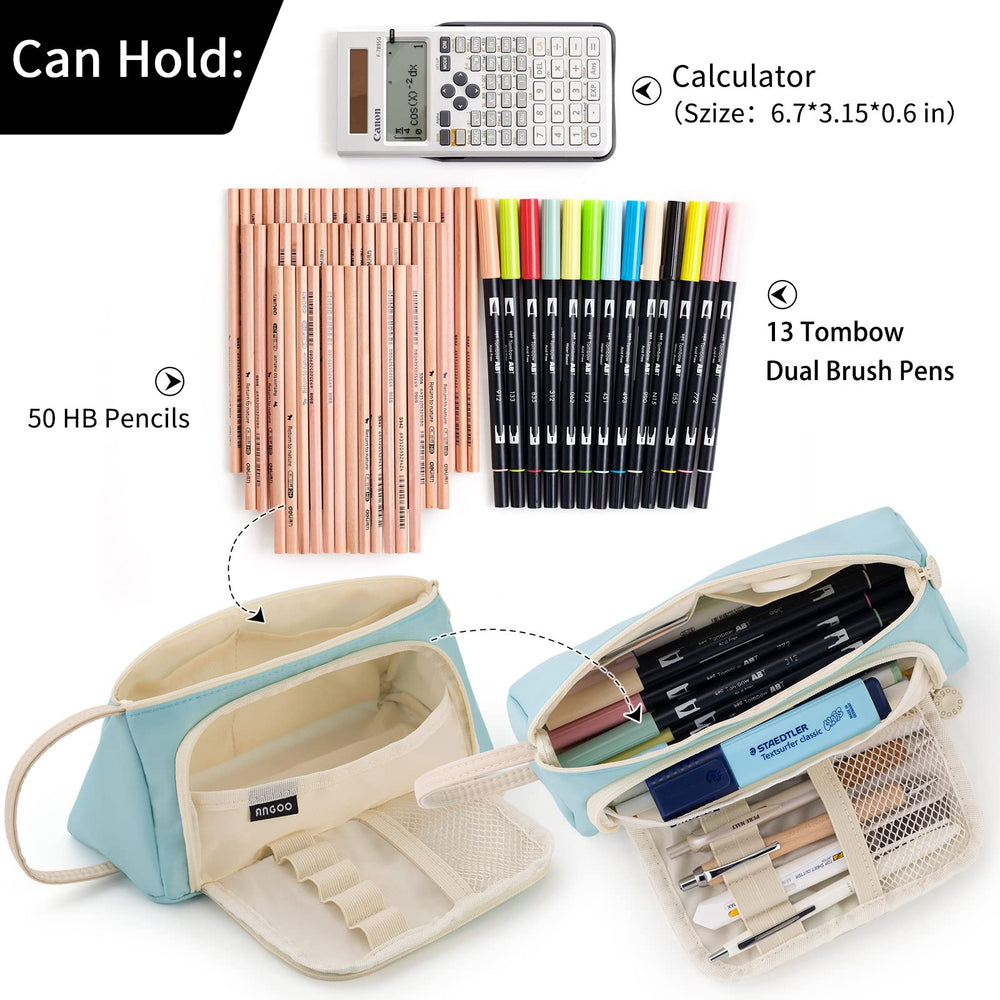 Pencil Case Large Capacity Pencil Pouch School Suppies Pen Case Simple Stationery College Office Organizer for Girls Adults-Blue