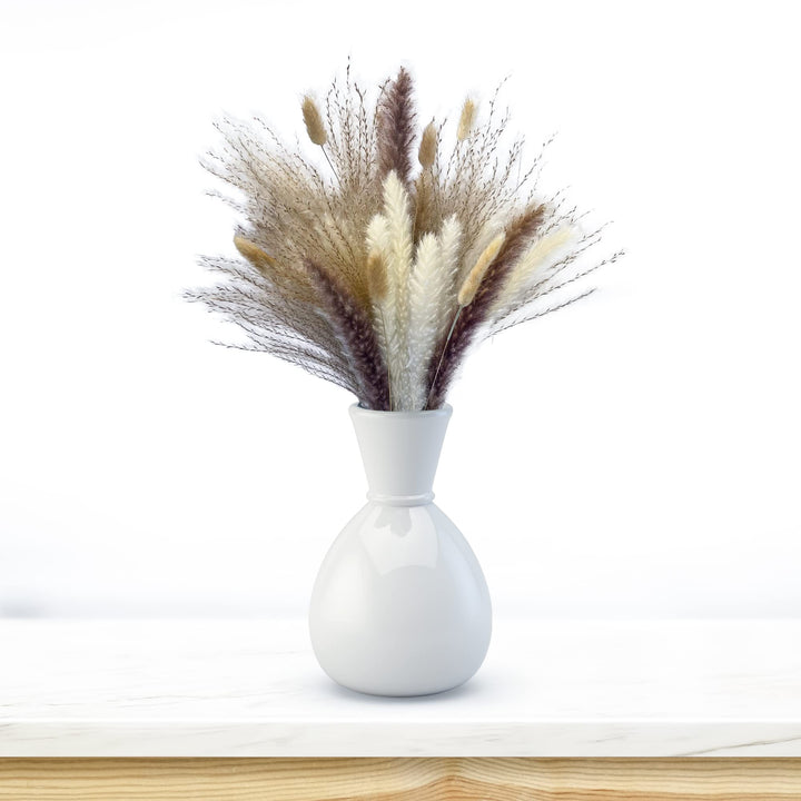 Natural Dried Pampas Grass Décor | 80Pcs Pampas Grass Vase Filler | 15 Pcs White and Brown Each | 20Pcs Bunny Tails | 30 Pcs Natural Reed Grass | Natural Home Décor Pompas Grass for Boho Vase(18 Inch)