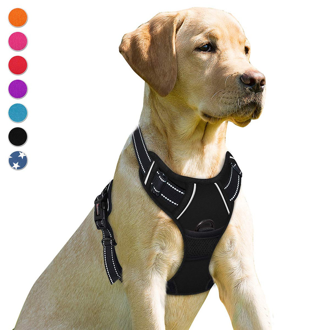 No Pull Dog Harness Front Clip Heavy Duty Reflective Easy Control Handle for Large Dog Walking(Black,L)