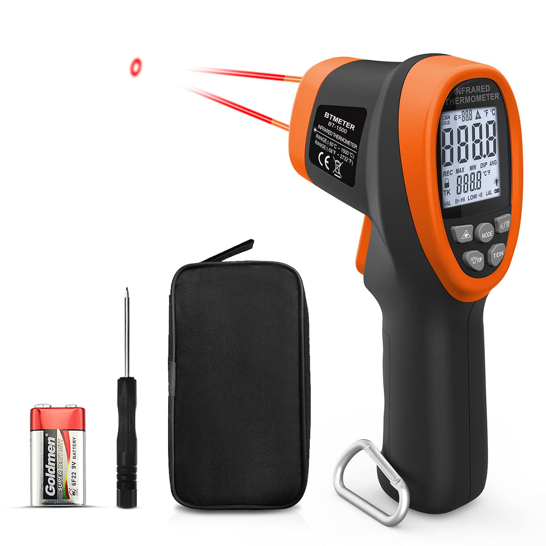 BT-1500 Pyrometer 30:1 Industrial Laser Thermometer Gun, -58 to 2732 Non Contact High Temp Infrared Thermometer Digital IR Temperature Gauge Orange(NOT for Human Temp Test)