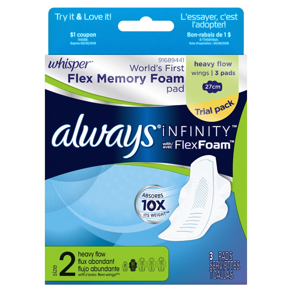Always Infinity Size 2 Super Pads with Wings, 3 Count